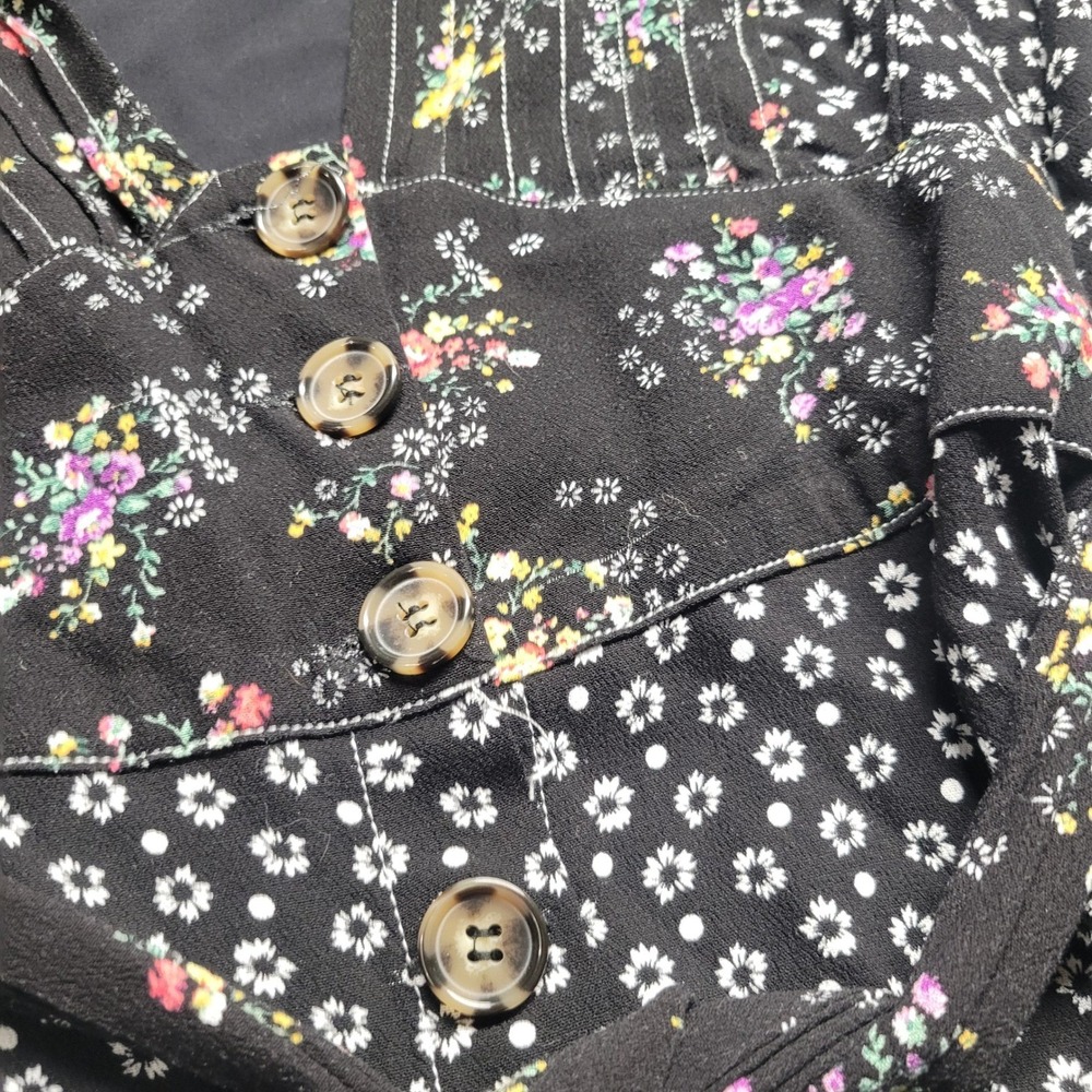 Free People Wonderland Mixed Floral Button Front Mini Dress Black Long Sleeve XS - Picture 10 of 11